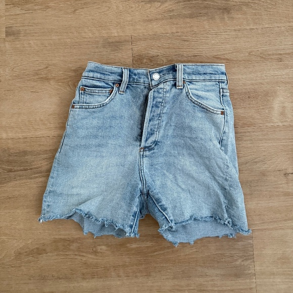 Denim Forum Pants - Denim Forum Light Blue High-Rise Cutoff Jean Shorts